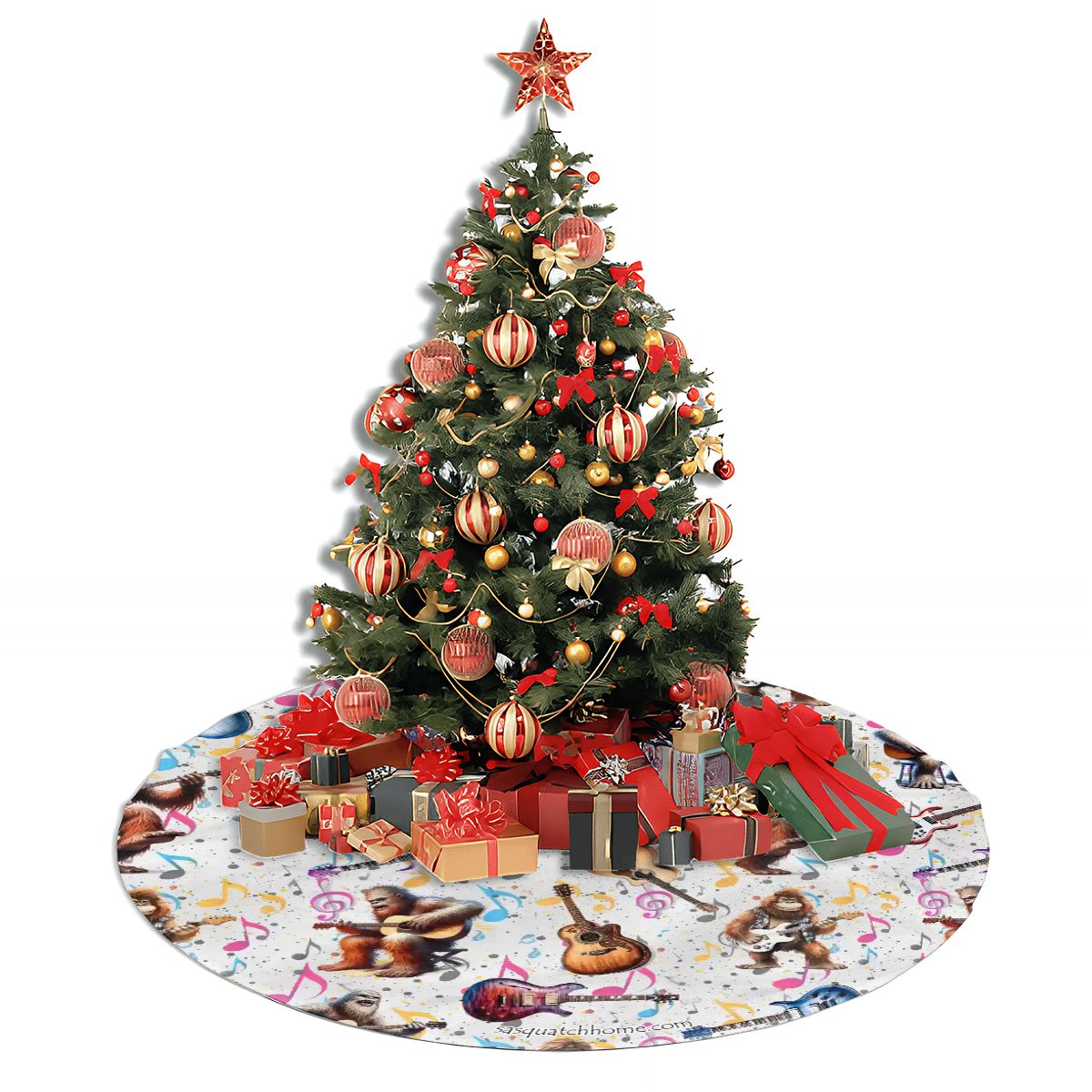 Bigfoot / Sasquatch Playing Guitars, Plush Christmas Tree Skirt