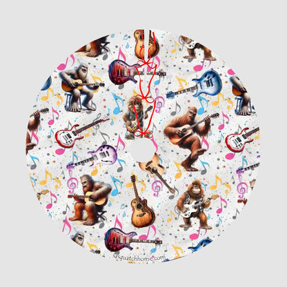 Bigfoot / Sasquatch Playing Guitars, Plush Christmas Tree Skirt