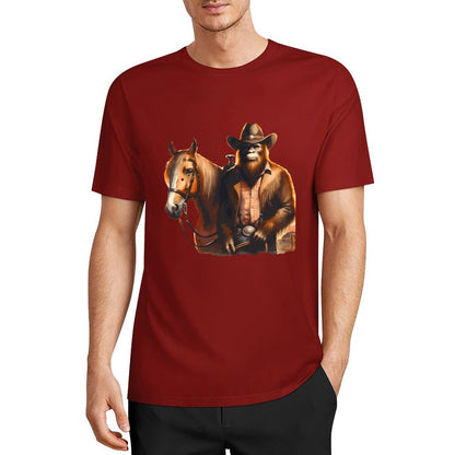 Bigfoot - Sasquatch Cowboy w Horse Short Sleeve Cotton T-Shirt