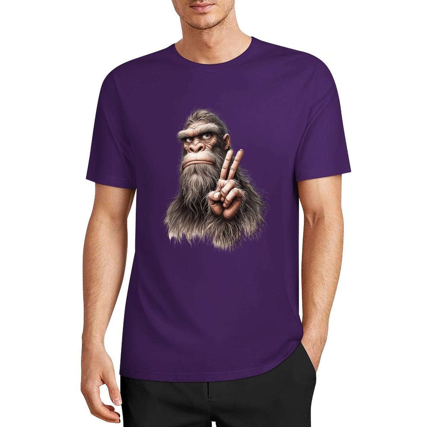 Bigfoot - Sasquatch Peace Hand Short Sleeve Cotton T-Shirt