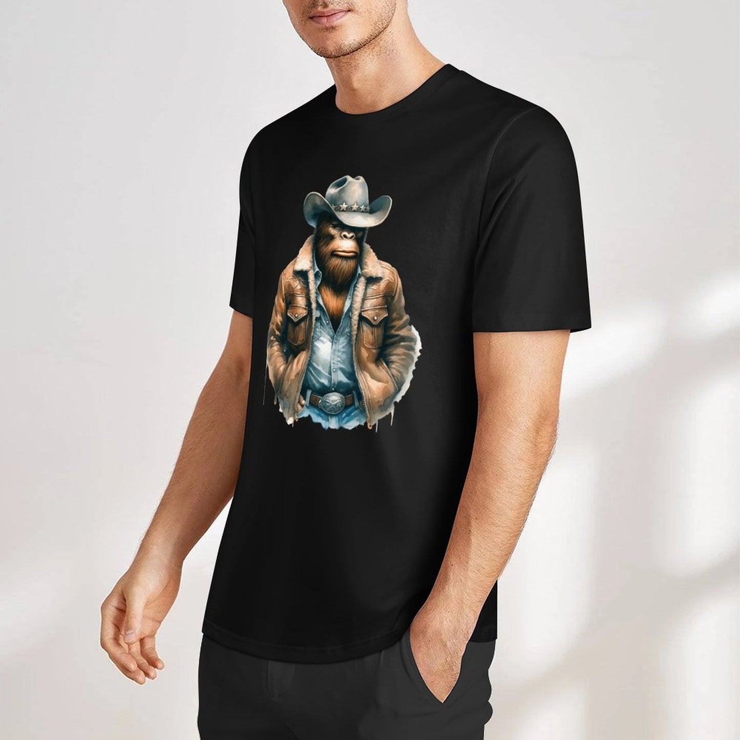 Bigfoot - Sasquatch Cowboy Short Sleeve Cotton T-Shirt