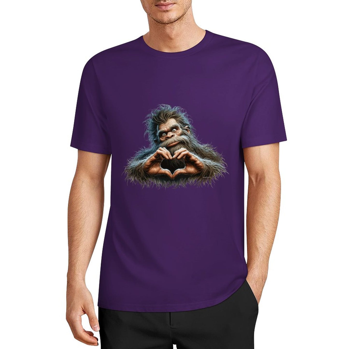 Bigfoot - Sasquatch Heart Hands Short Sleeve Cotton T-Shirt