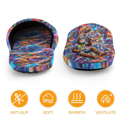 Sasquatch Bigfoot Blowing Bubbles, Flannel Children's Cotton Slippers