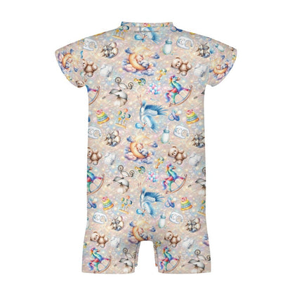 Welcome Baby, Faux Cotton Short Sleeve Baby Bodysuit Romper