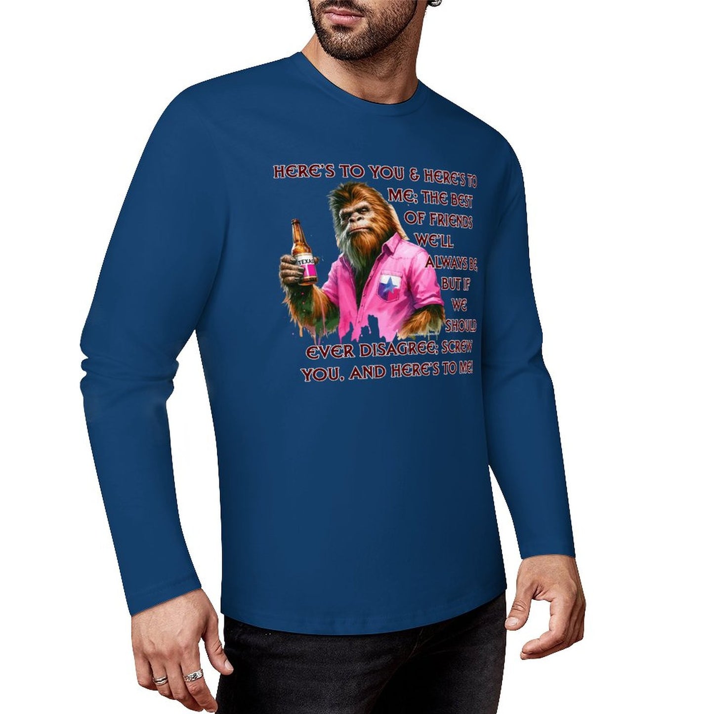 Bigfoot - Sasquatch "Here's To You..",  Cotton Unisex Long Sleeve T-shirt