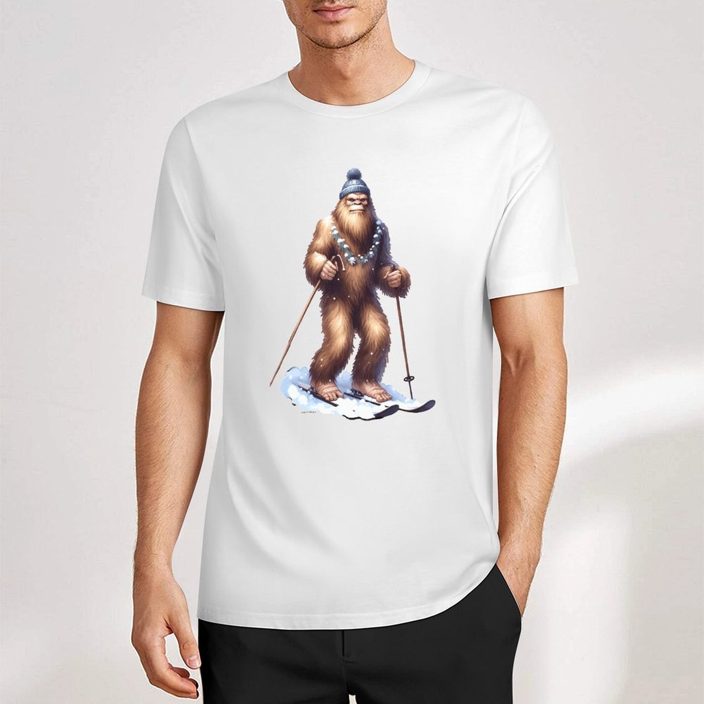 Bigfoot - Sasquatch Snow Skiing Short Sleeve Cotton T-Shirt