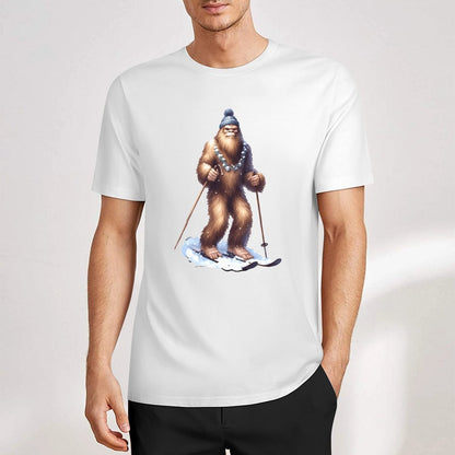 Bigfoot - Sasquatch Snow Skiing Short Sleeve Cotton T-Shirt
