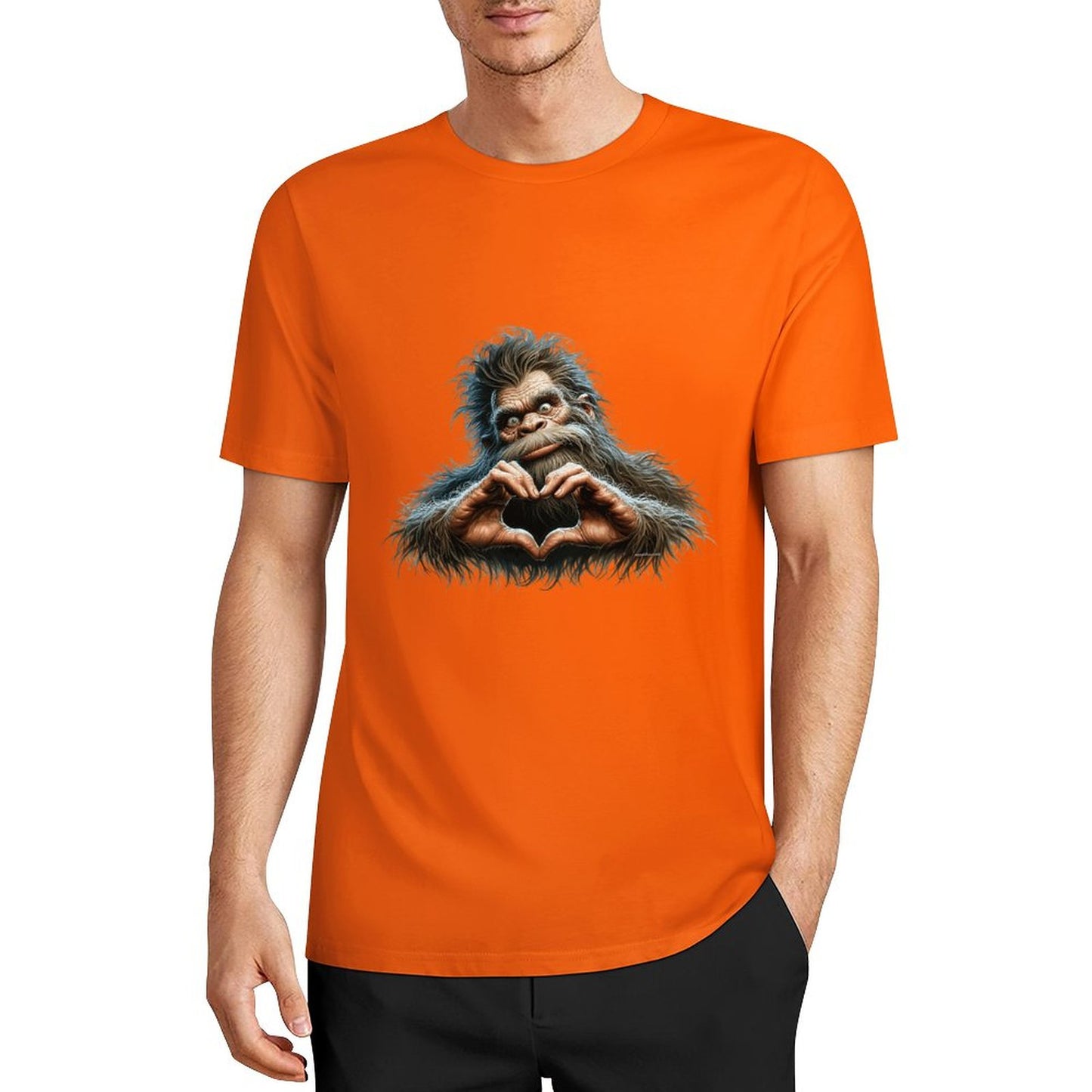 Bigfoot - Sasquatch Heart Hands Short Sleeve Cotton T-Shirt