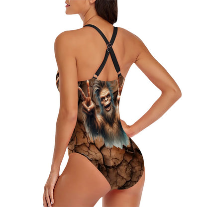 Sassy Sasquatch, bigfoot Cross-Back One Piece Swimsuit