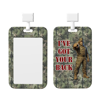 Sasquatch Bigfoot Army "I've got your back", Durable Double Sided Badge Holder