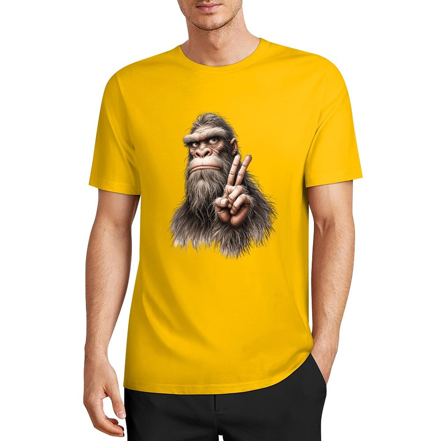 Bigfoot - Sasquatch Peace Hand Short Sleeve Cotton T-Shirt