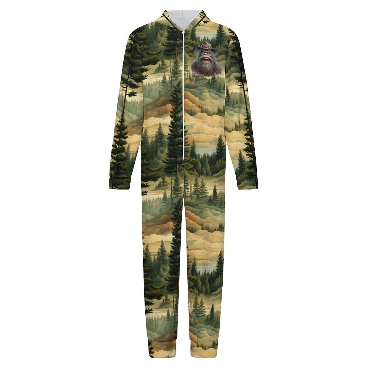 Sasquatch in Woods, Youth Flannel Footless Zip up Pajama Jumpsuit