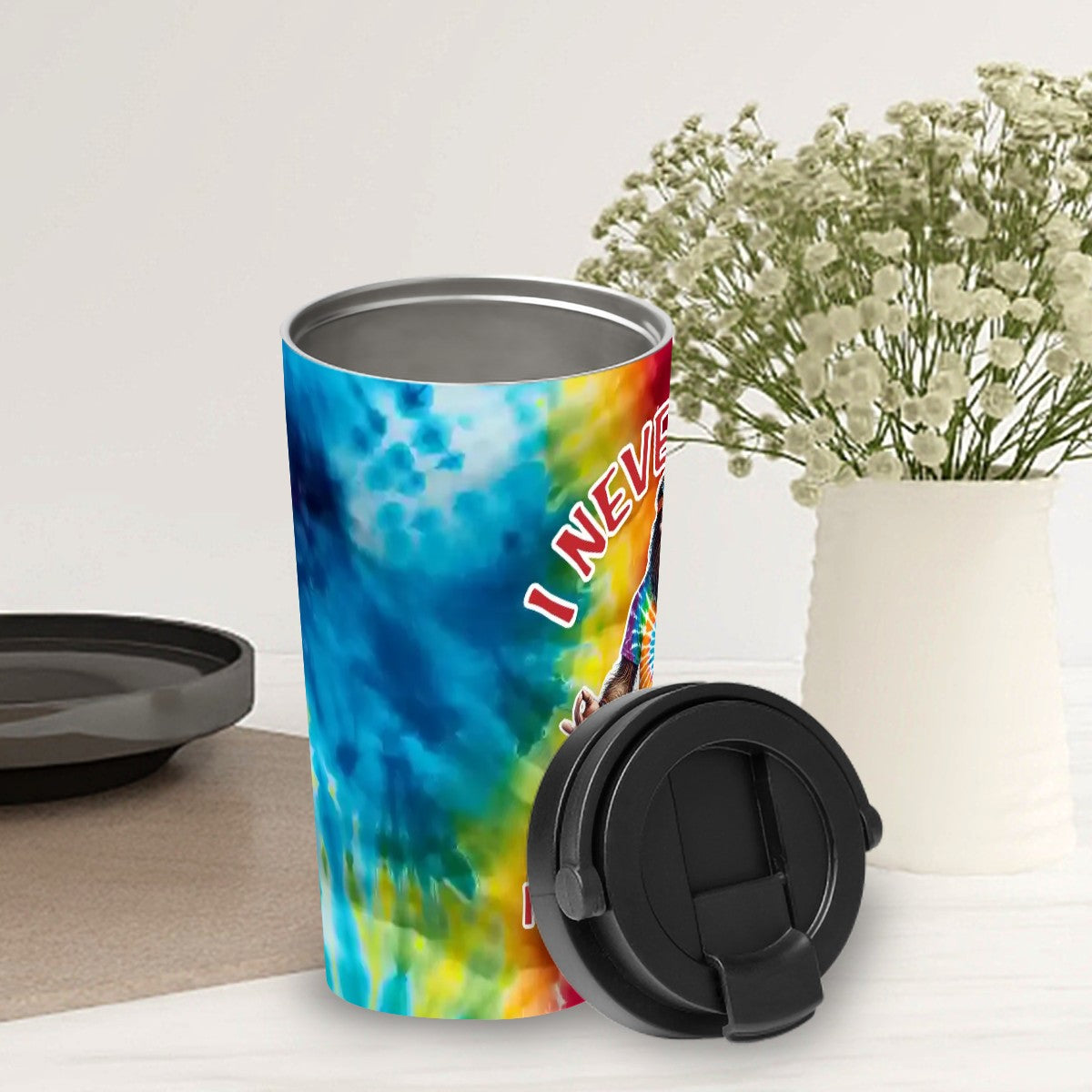 Bigfoot / Sasquatch "I never lose..", 17 oz Insulated Coffee Mug with Lid & Carrying Handle