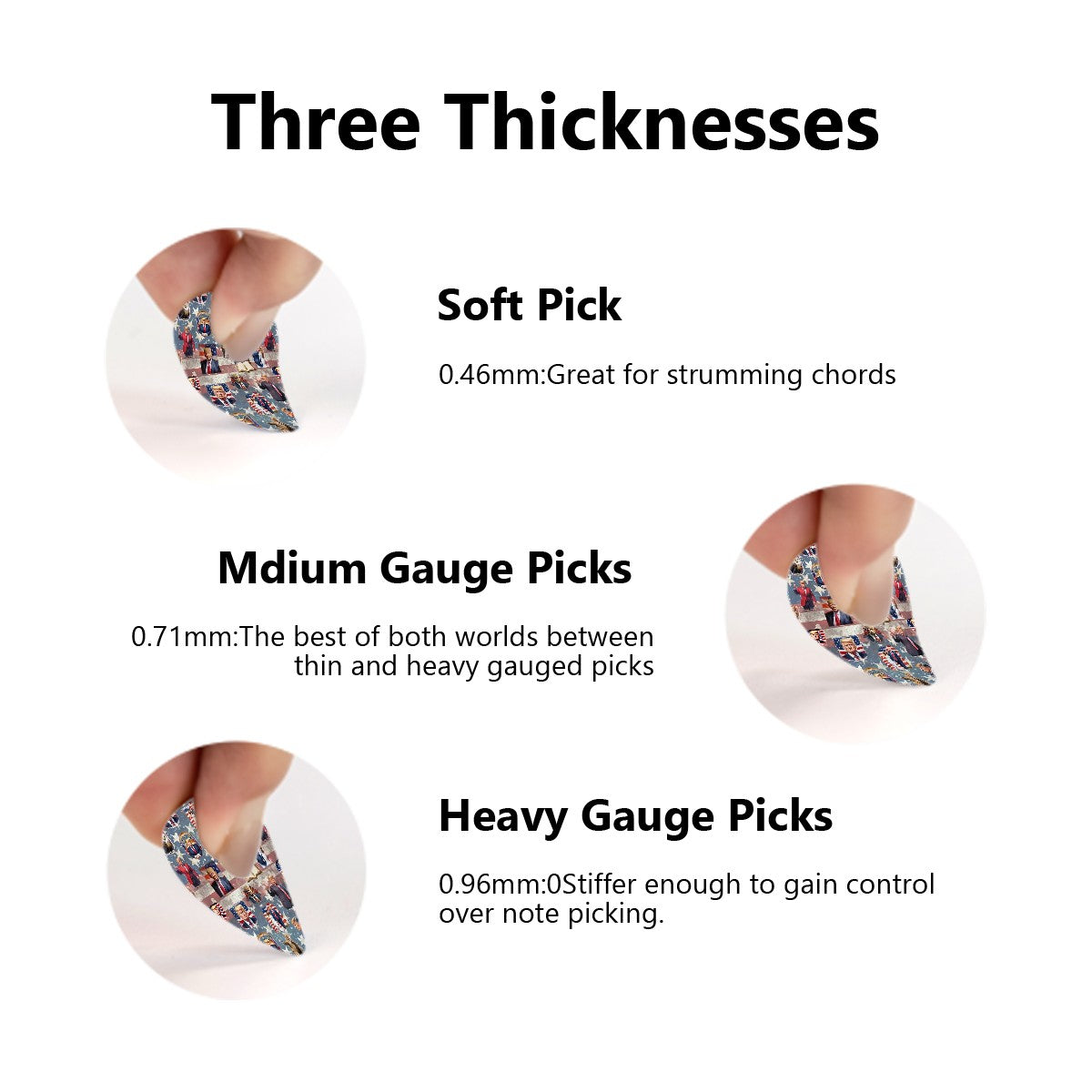 Guitar Picks 12Pcs, Donald Trump (20) Designs, 3 thicknesses