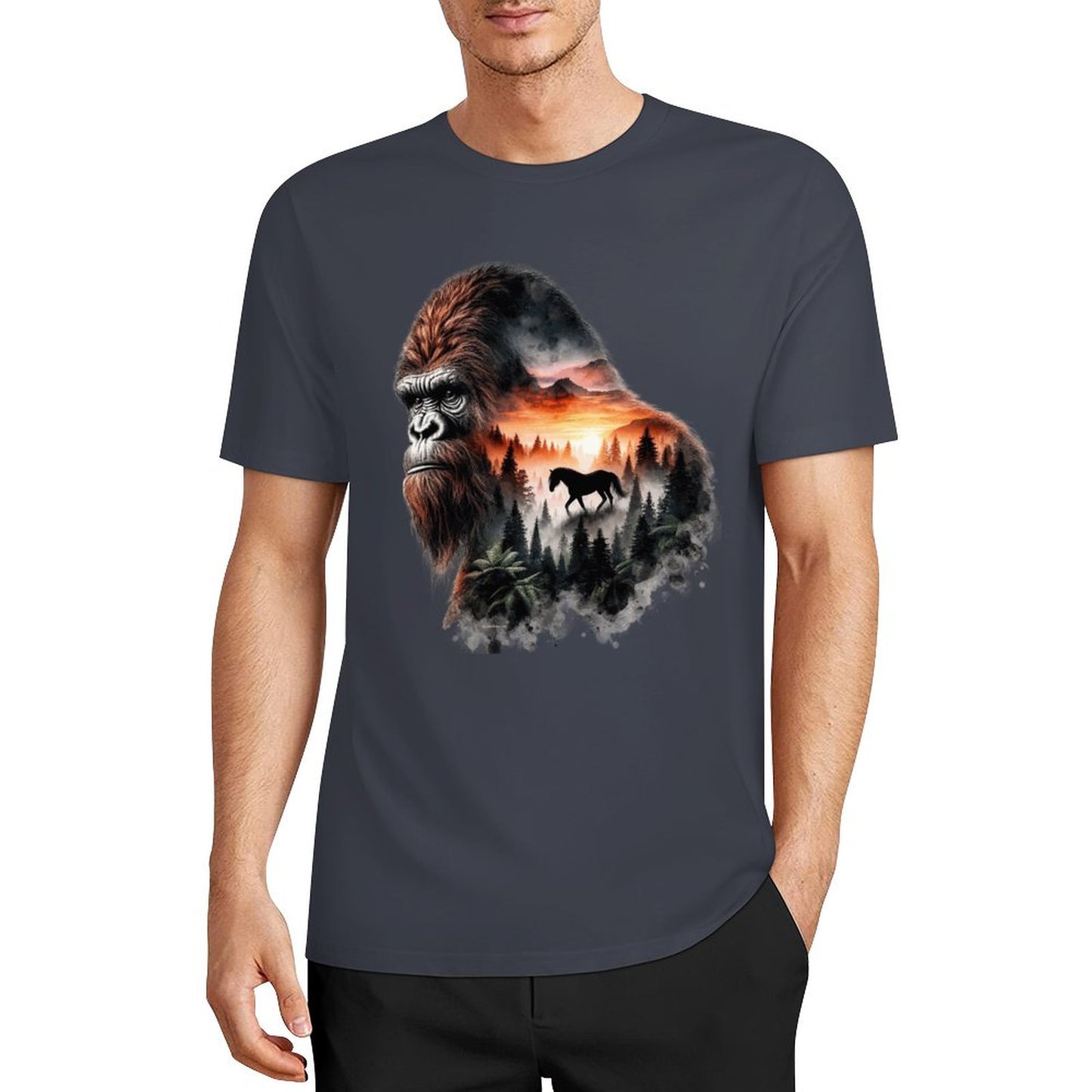Bigfoot - Sasquatch Scenery Short Sleeve Cotton T-Shirt