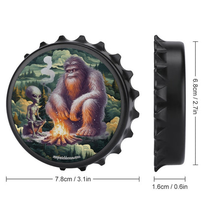 Bigfoot / Sasquatch with Alien, 3” Magnetic Can Opener / Coaster / Fridge Decor