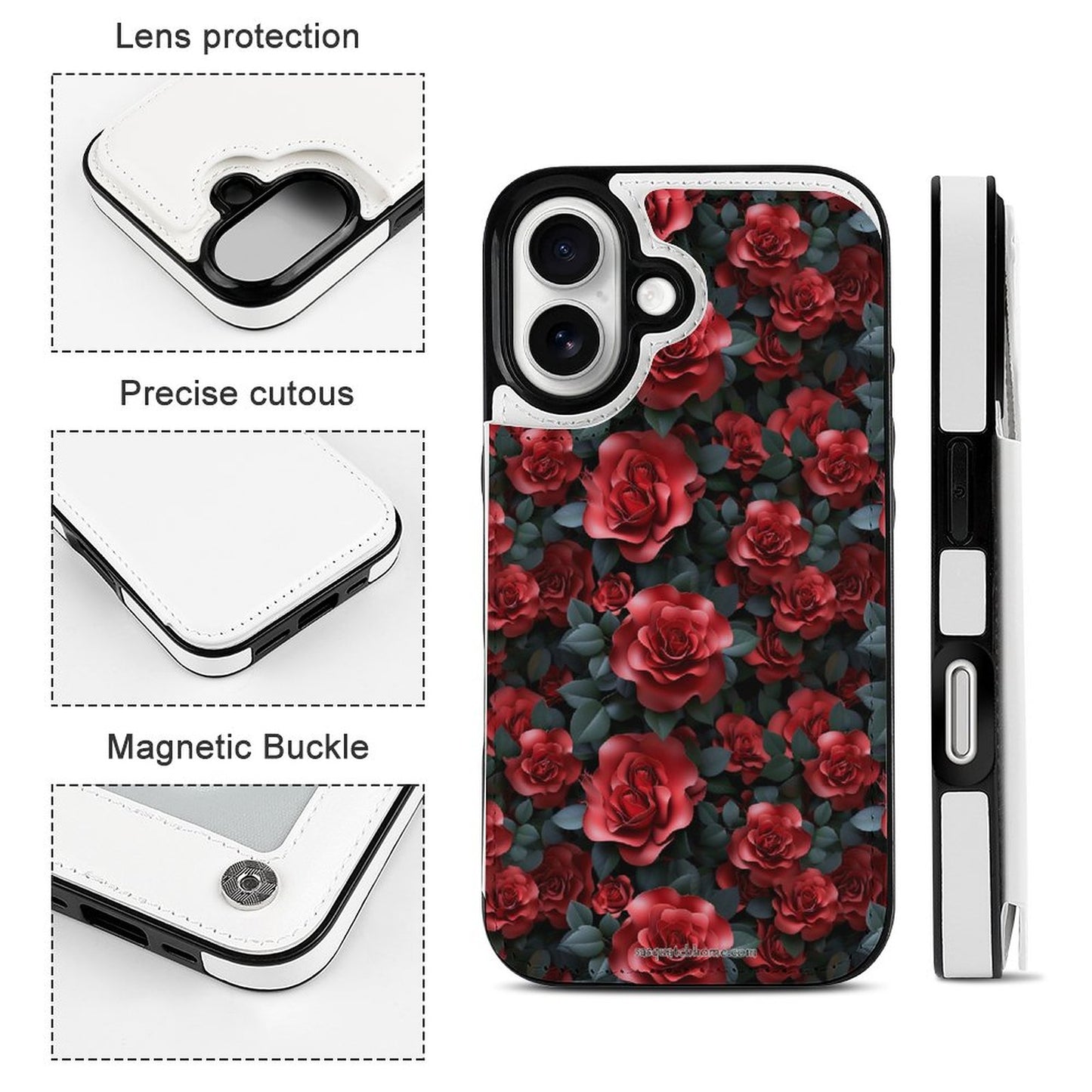 10 Beautiful Flower Designs, iPhone 16 Faux Leather Wallet Case