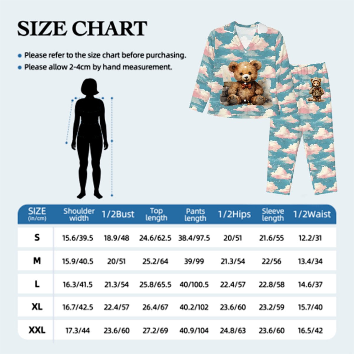 Teddy Bears on Clouds, Women’s Long Sleeved Pajama Set