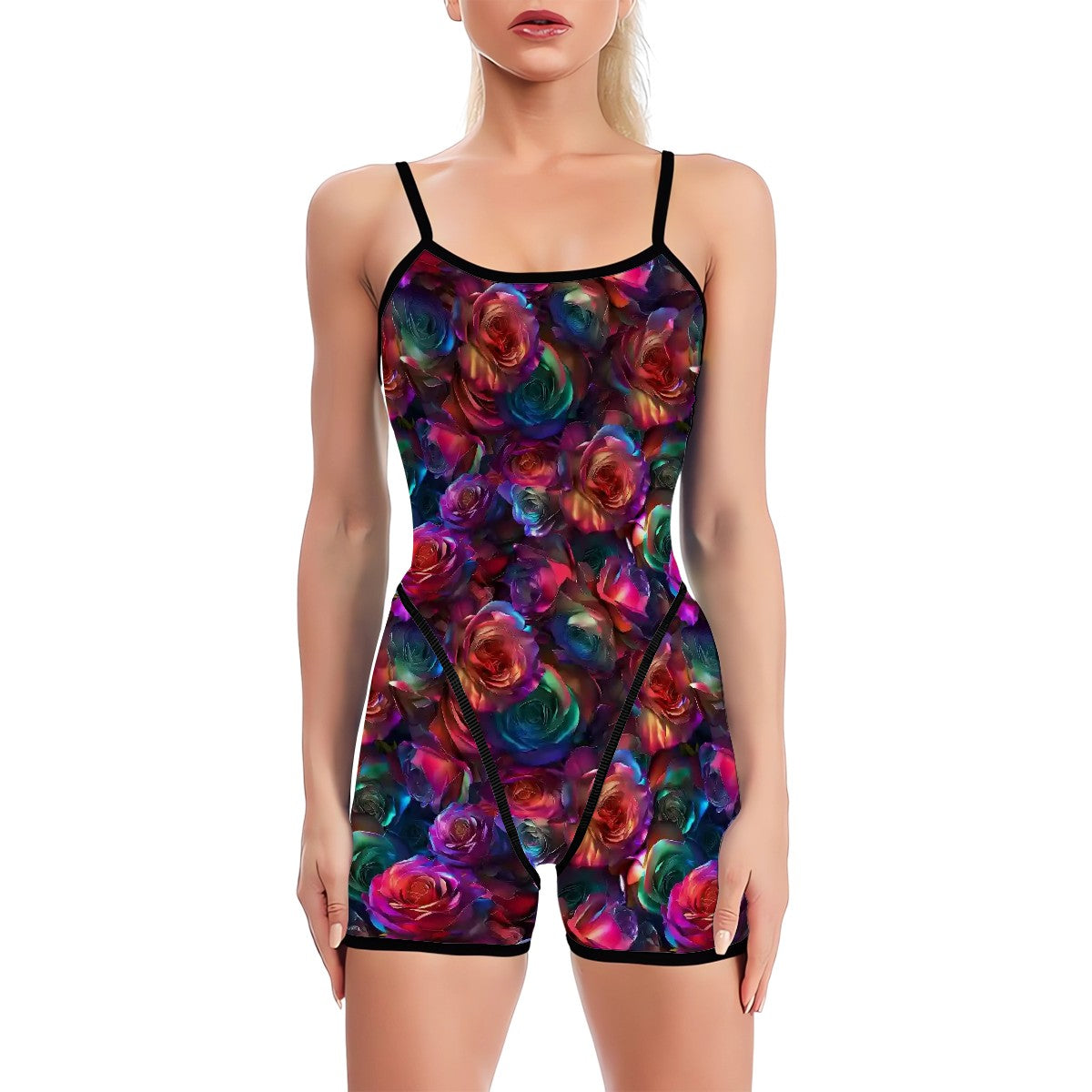 10 Beautiful Flower Designs, Polyester Spandex Yoga Exercise Jumpsuit