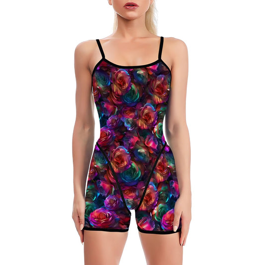 10 Beautiful Flower Designs, Polyester Spandex Yoga Exercise Jumpsuit