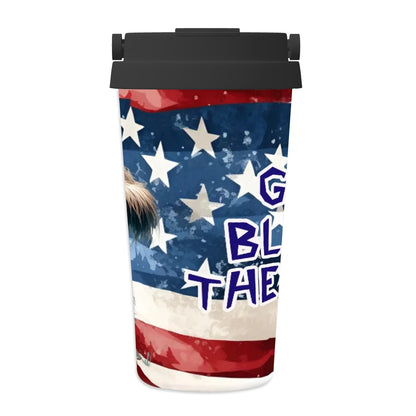 Bigfoot / Sasquatch "God bless the USA..", 17 oz Insulated Coffee Mug with Lid & Carrying Handle