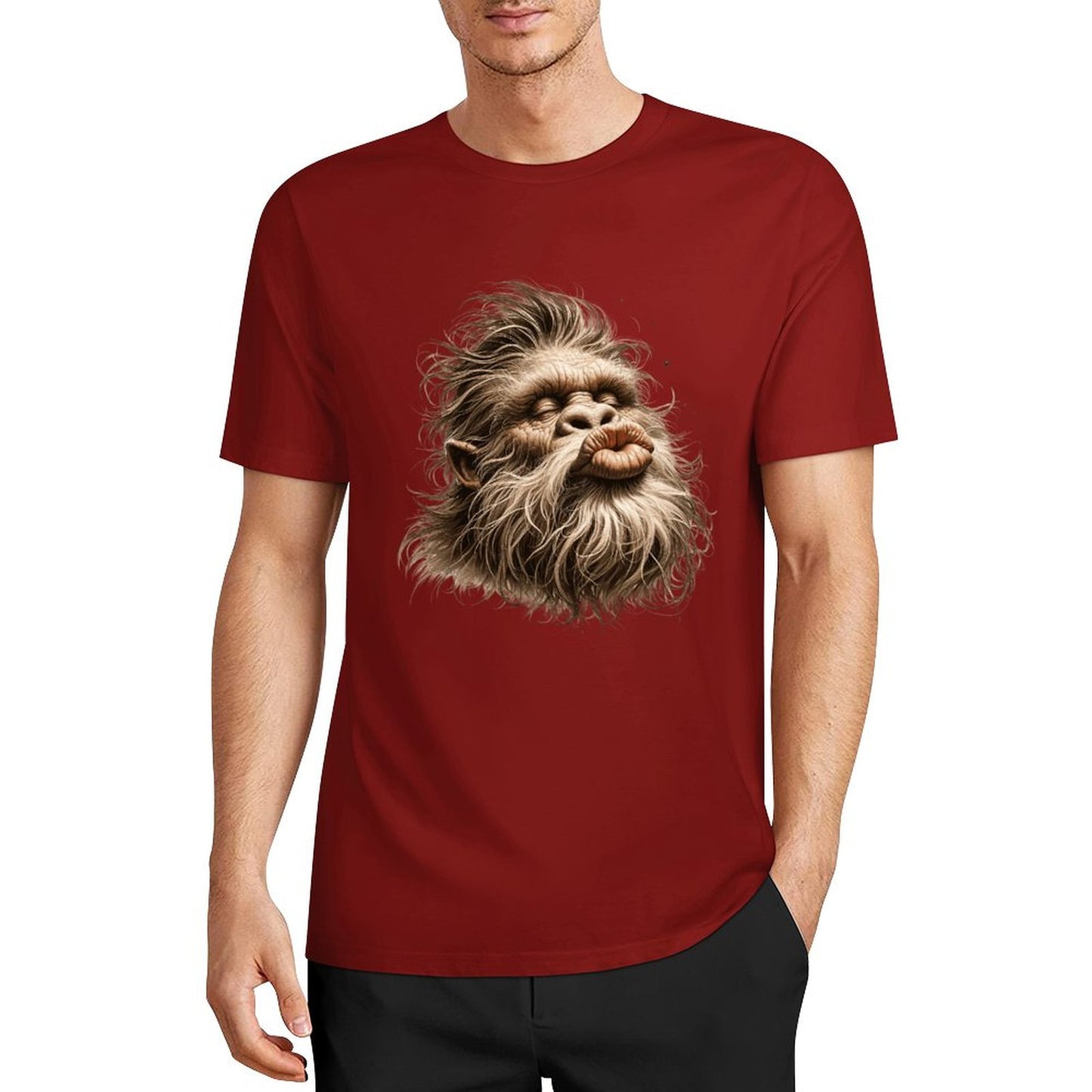 Bigfoot - Sasquatch Kissy Face Short Sleeve Cotton T-Shirt