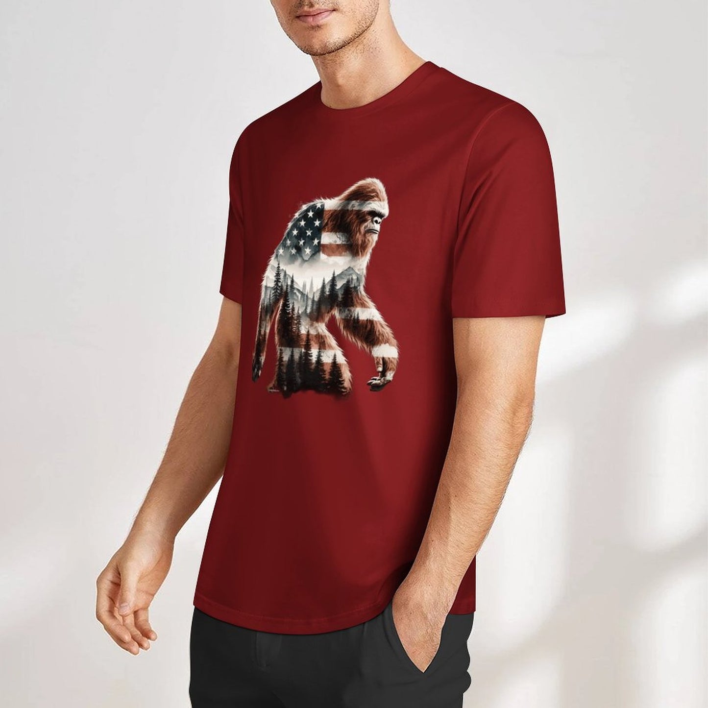 Bigfoot - Sasquatch Flag Scenery Cotton Unisex Long Sleeve T-shirt