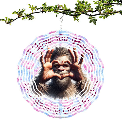 Bigfoot Sasquatch "I love you..", US Made Hanging Metal 3D Wind Spinner, Ornament