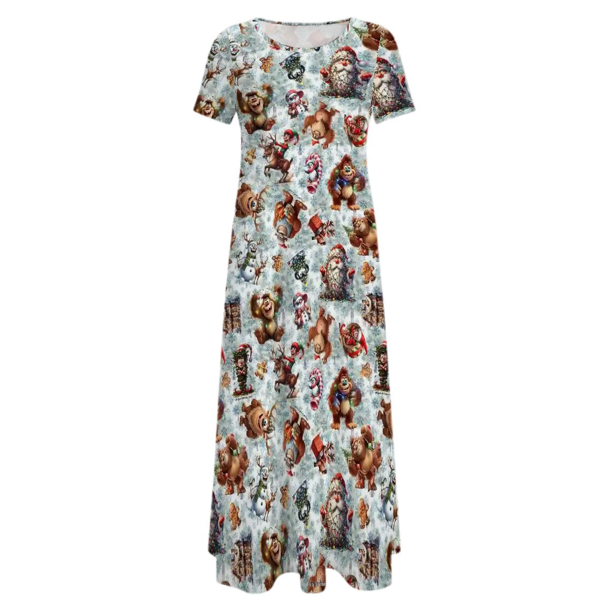 Sasquatch/ Bigfoot Themed Crew Neck Short Sleeve Maxi Dress