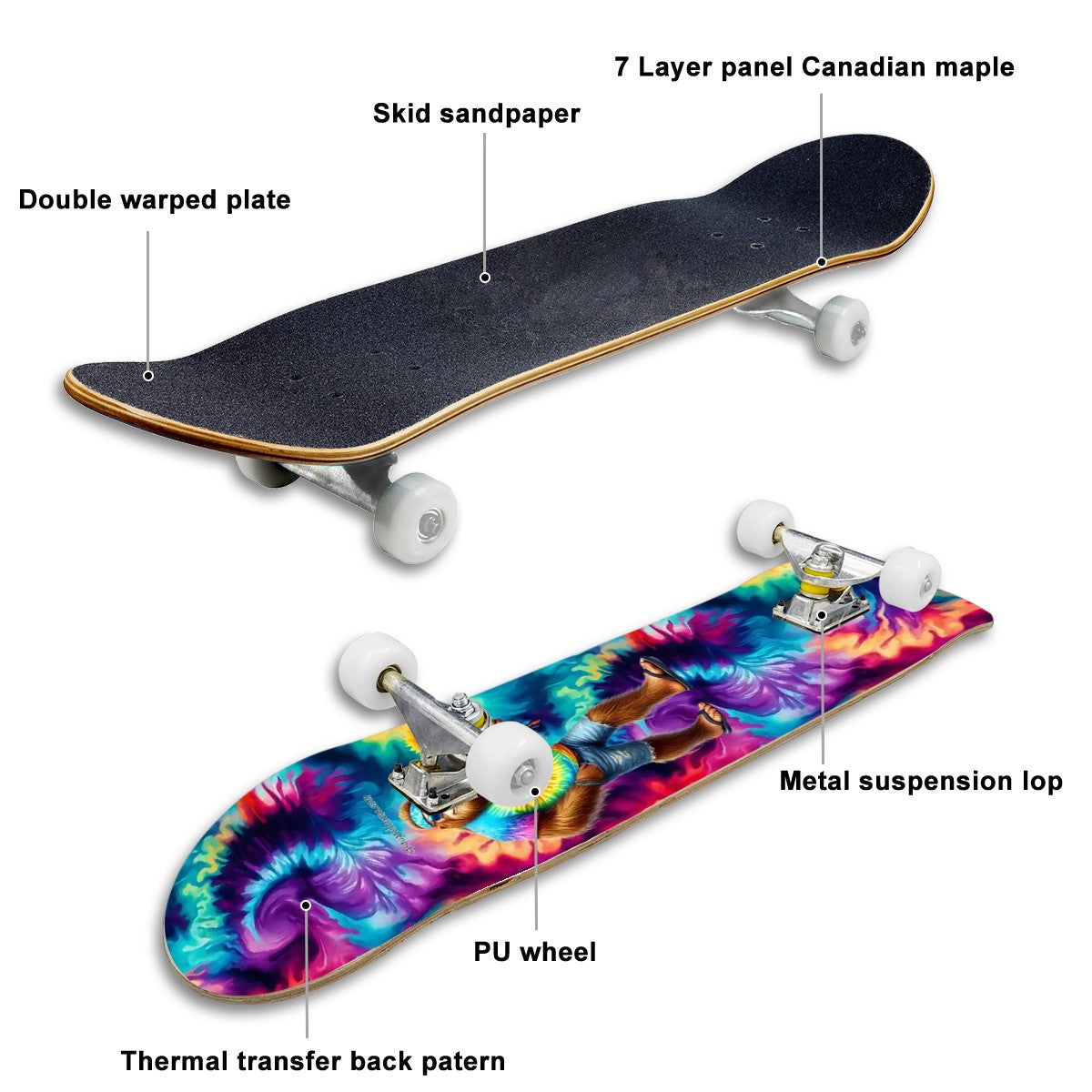 Bigfoot / Sasquatch Hippie Flower, High Density 7 Layer Skateboard, Made In USA