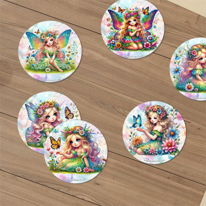 Rainbow Fairies, Round Ceramic Coasters Set of 6