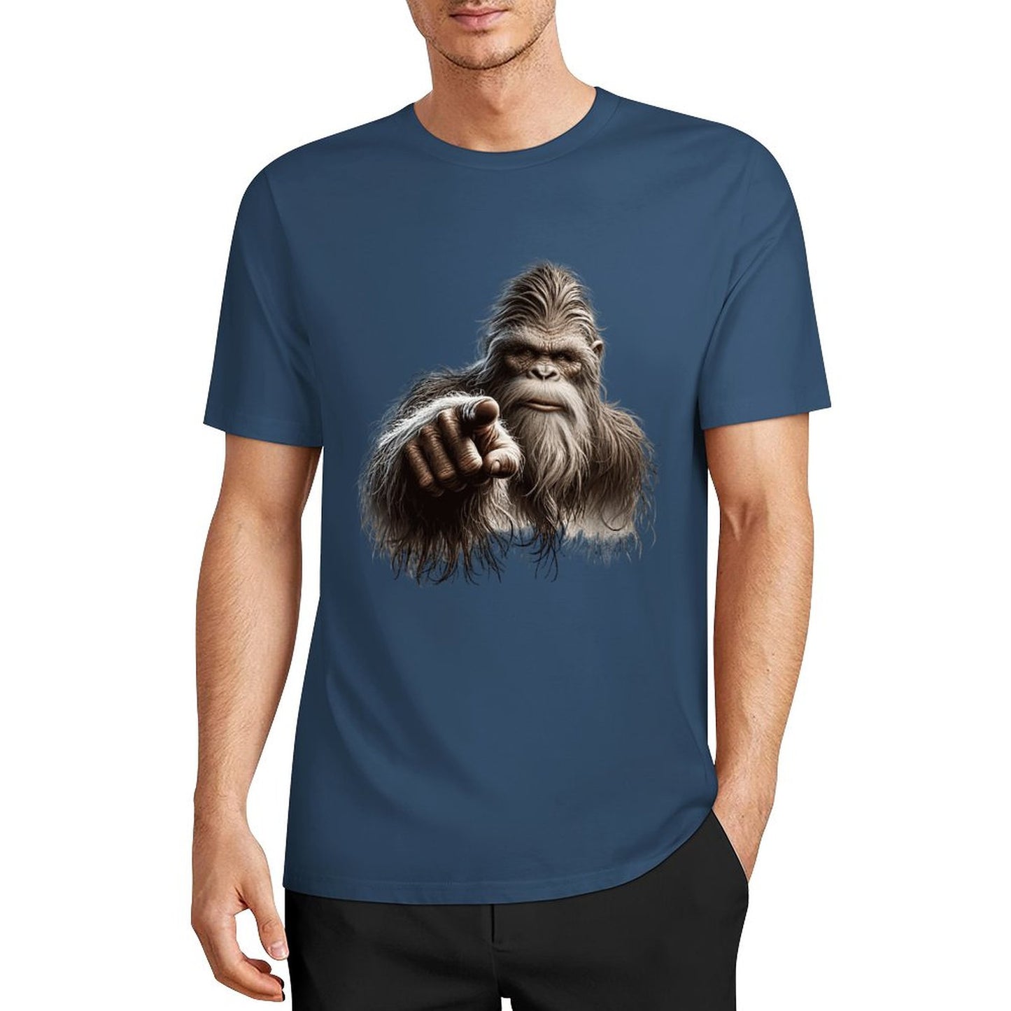 Bigfoot - Sasquatch Pointing Short Sleeve Cotton T-Shirt