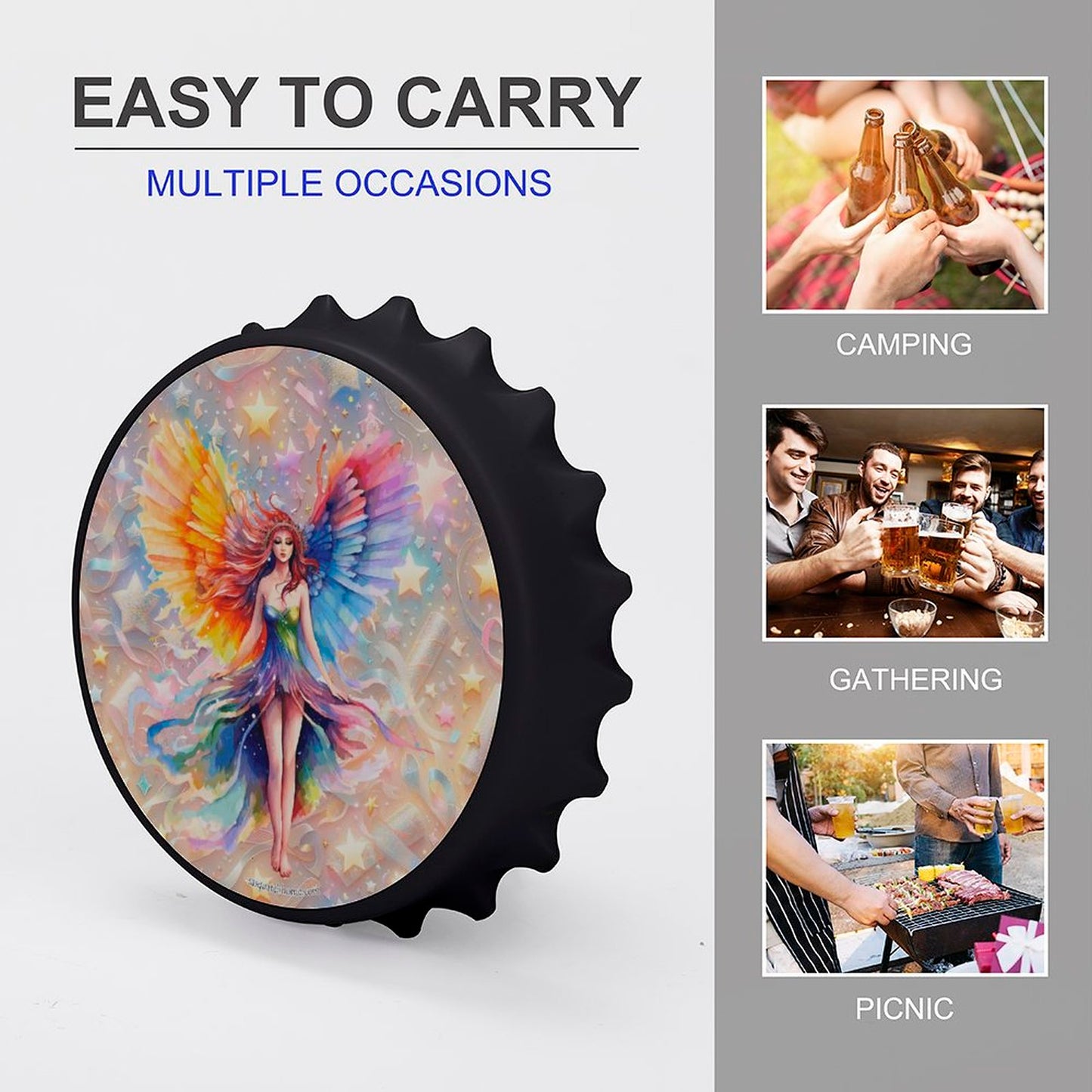 Fairy Design, 3” Magnetic Can Opener / Coaster / Fridge Decor