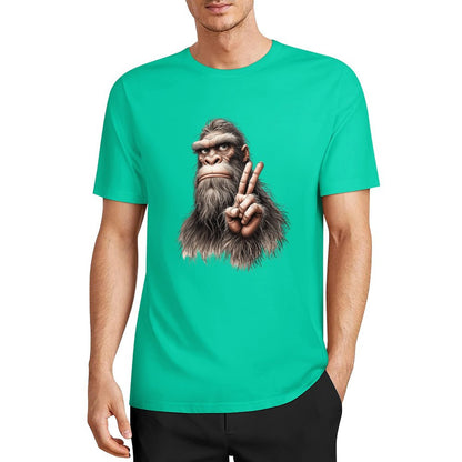 Bigfoot - Sasquatch Peace Hand Short Sleeve Cotton T-Shirt