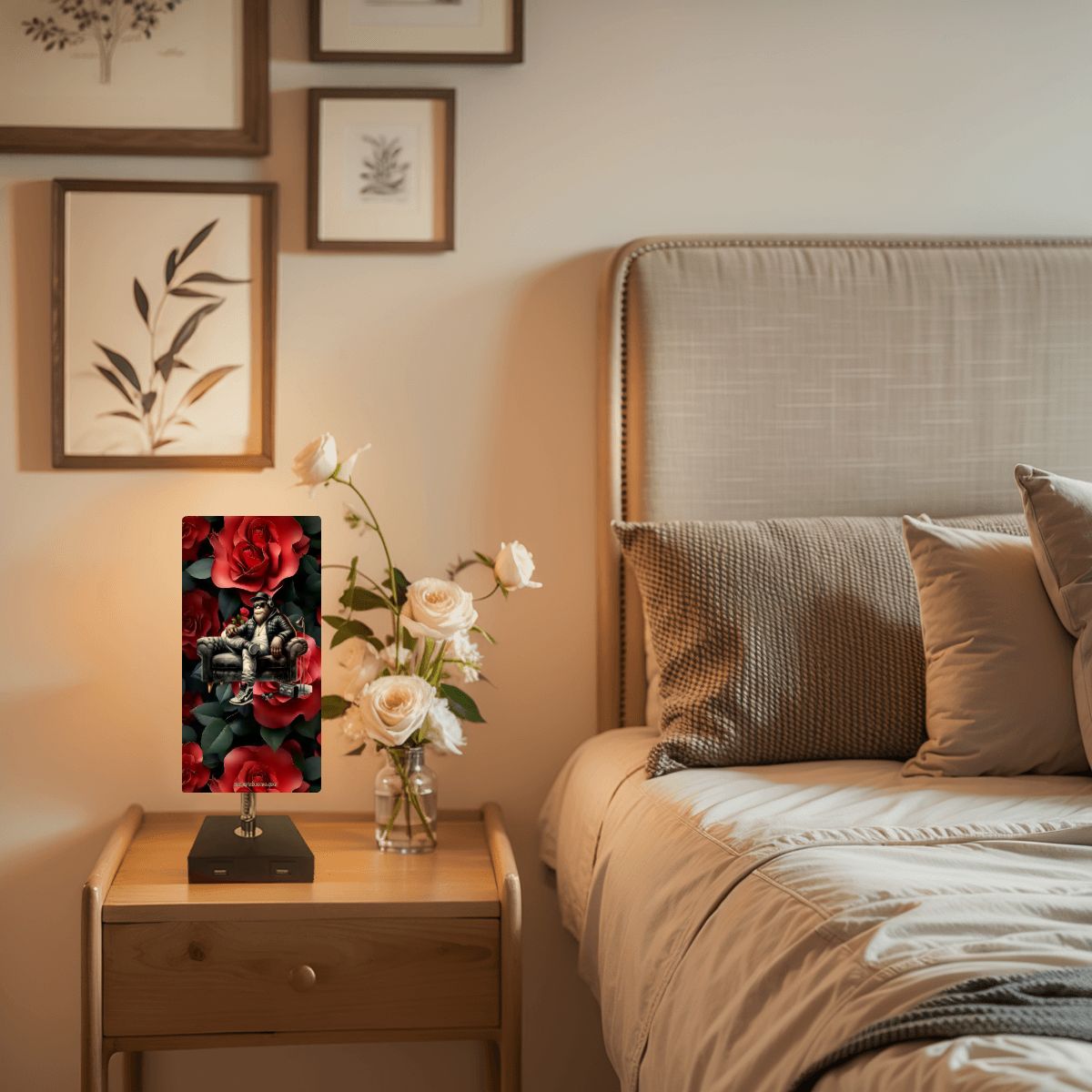 Bigfoot / Sasquatch Roses, Square Table Lamp with USB Ports, Charger