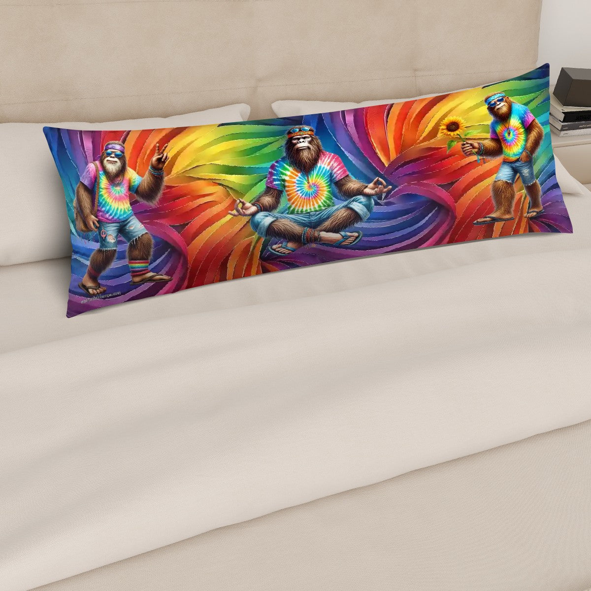 Hippie Bigfoot / Sasquatches on Tie Dye, Long Body Pillow Case