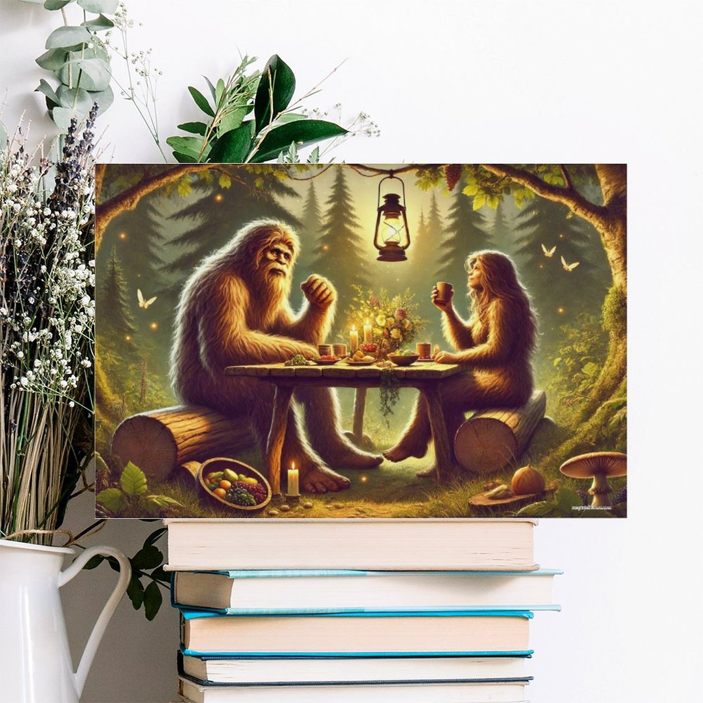 Bigfoot Sasquatch Family Image - Vintage Framed Canvas Art - 2 Sizes – Made in the USA