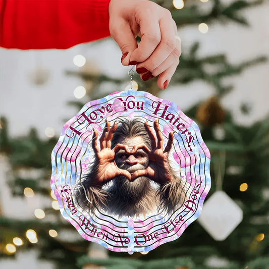 Bigfoot Sasquatch "I love you..", US Made Hanging Metal 3D Wind Spinner, Ornament