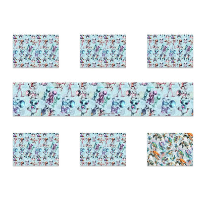6 Alien Designs, Table Runner Placemat Set 7 Pieces