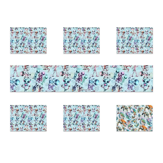 6 Alien Designs, Table Runner Placemat Set 7 Pieces