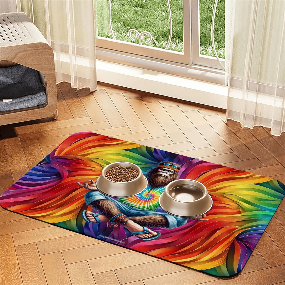Zen Bigfoot / Sasquatch, Yoga, Waterproof Pet Food Mat