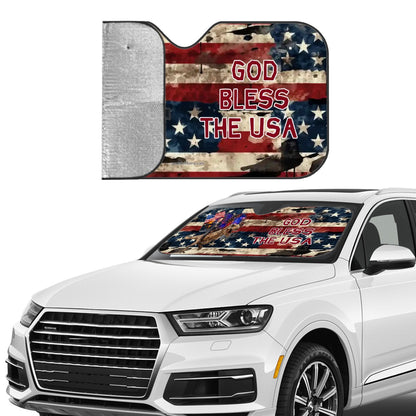 Donald Trump on TRex, "God bless the USA", Auto Car Windshield Sun Shade