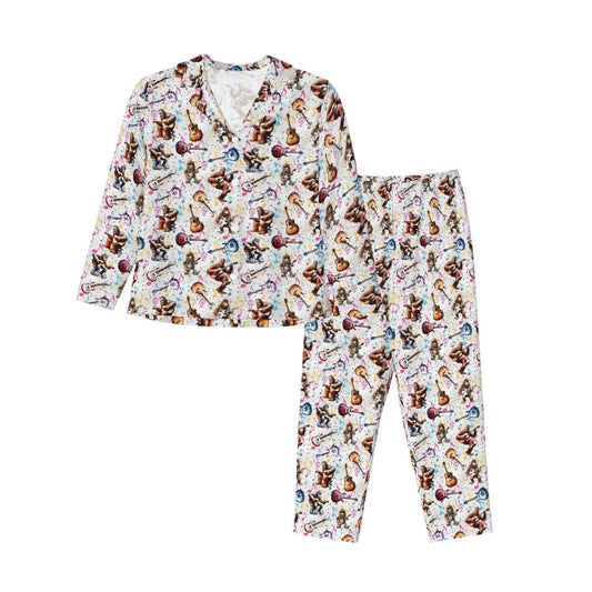 Bigfoot Sasquatch Playing Guitar Women’s Long Sleeved Pajama Set