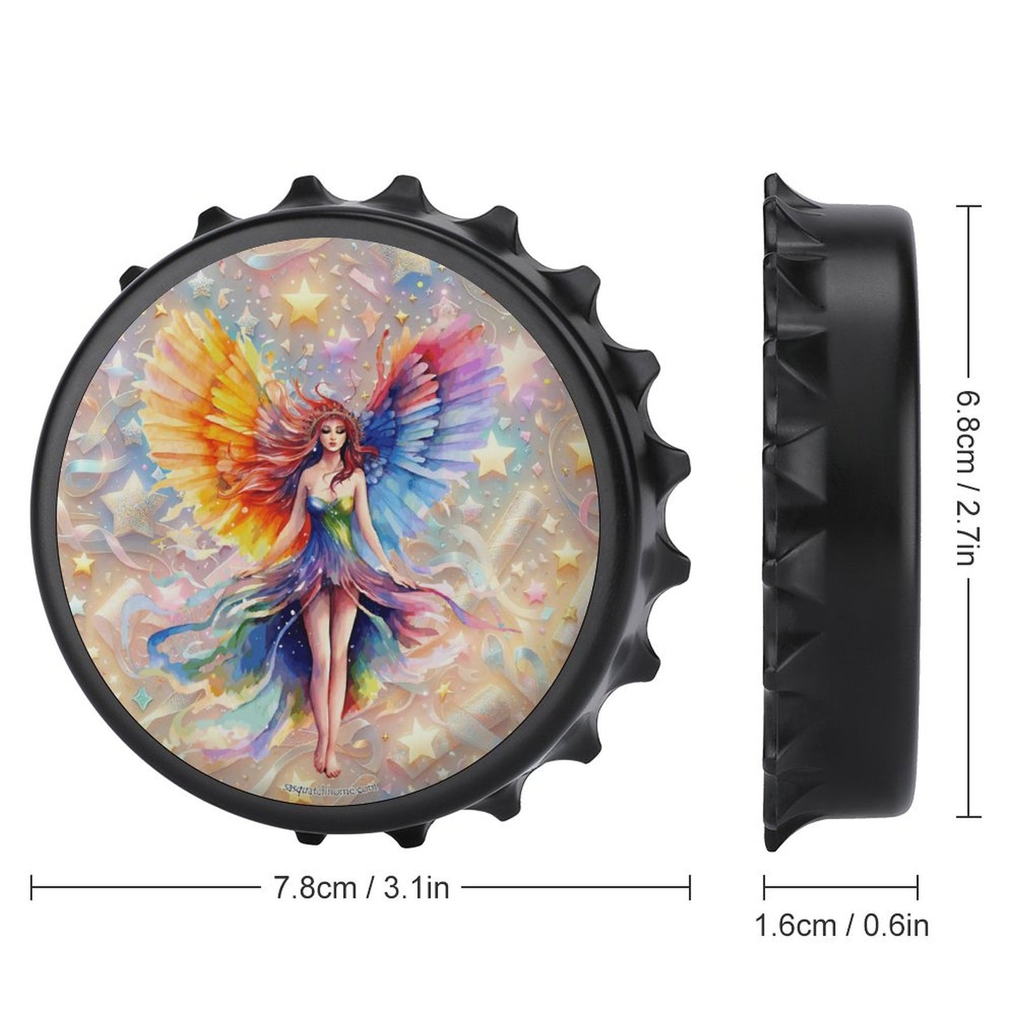 Fairy Design, 3” Magnetic Can Opener / Coaster / Fridge Decor