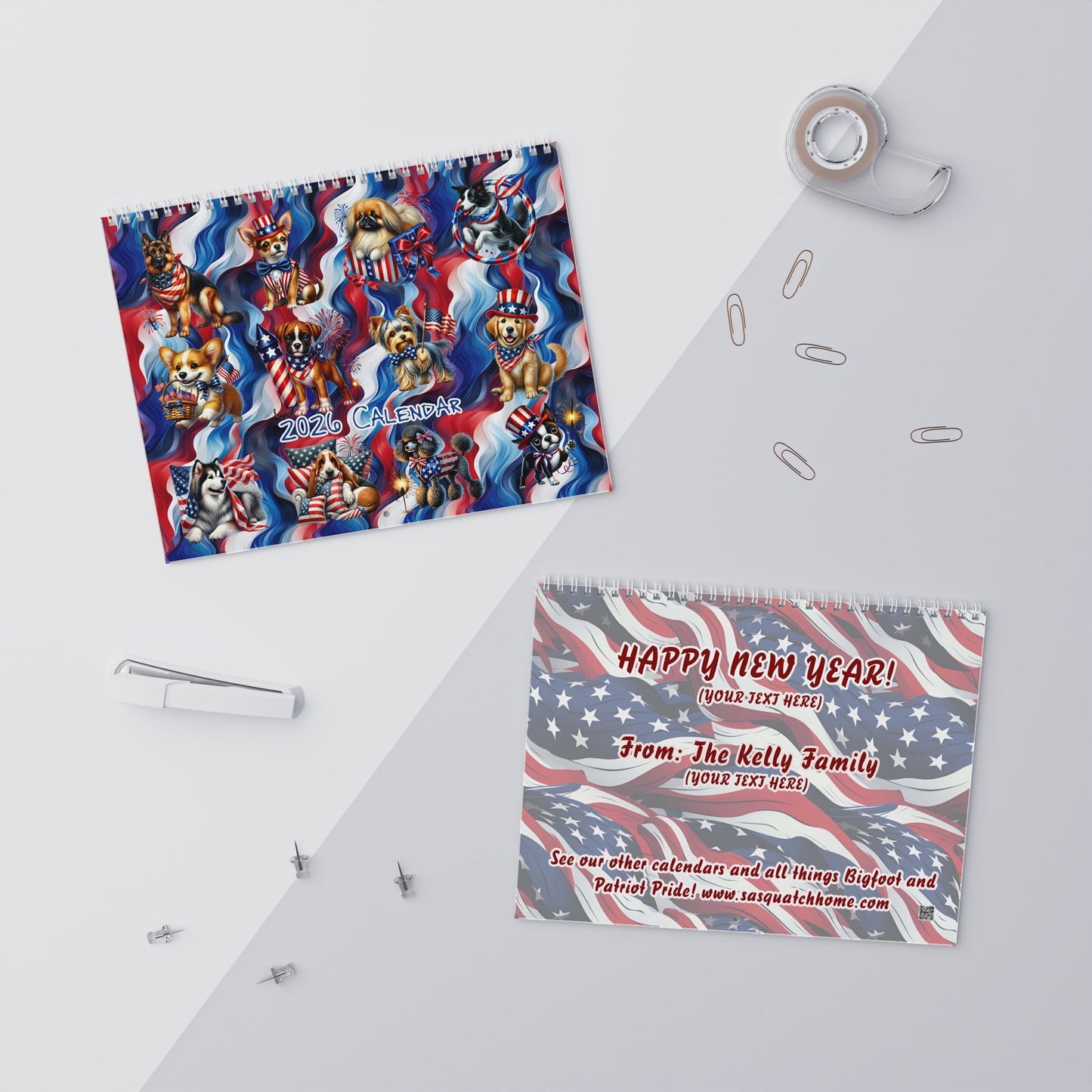 Patriotic Dog 8x11 inch Wall Calendar - American Flag Theme, 2024 Planner for Dog Lovers, Home Decor, Gift for Holidays, Office Organization