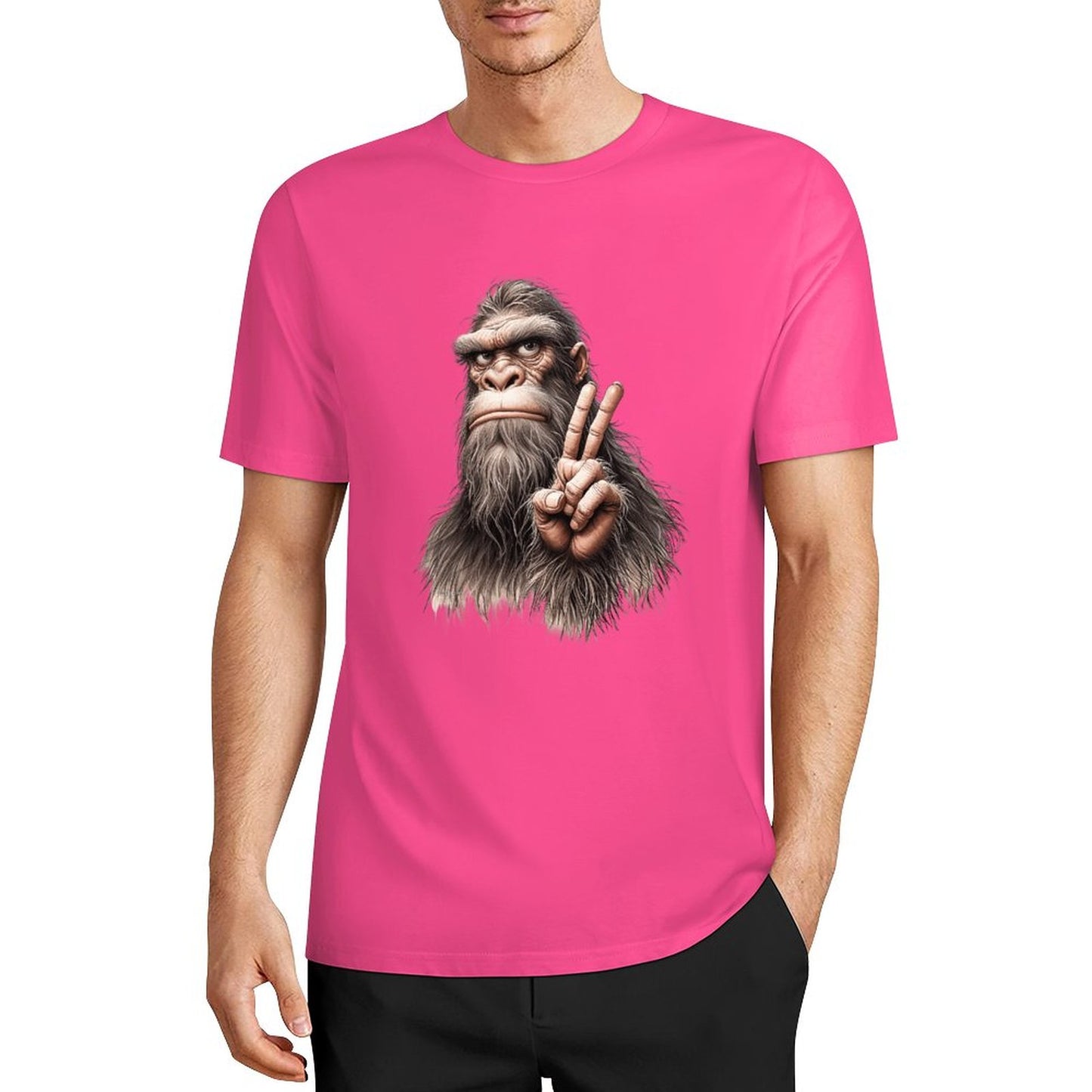 Bigfoot - Sasquatch Peace Hand Short Sleeve Cotton T-Shirt