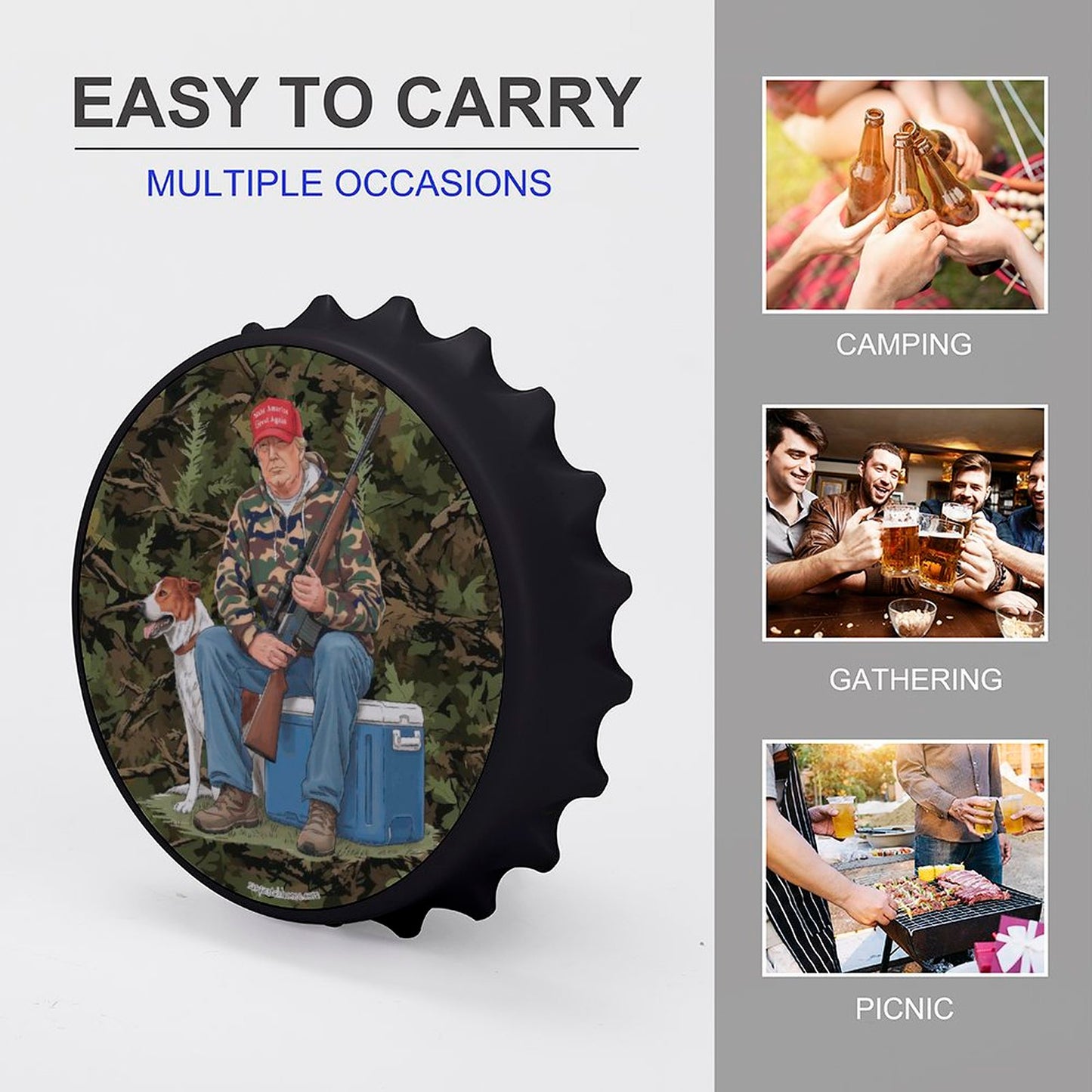 Donald Trump Hunting, 3” Magnetic Can Opener / Coaster / Fridge Decor