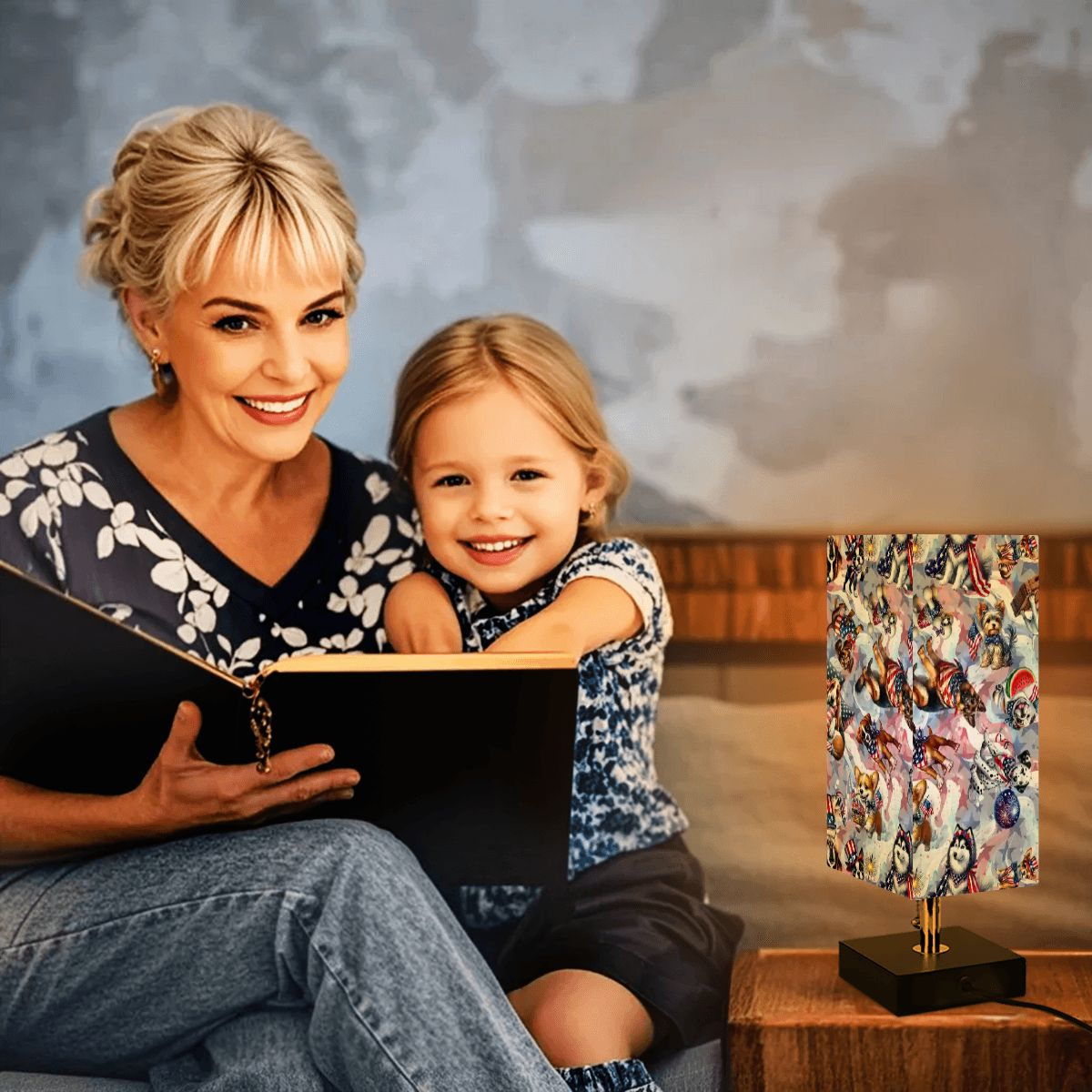 8 Patriot Designs, Square Table Lamp with USB Ports, Charger