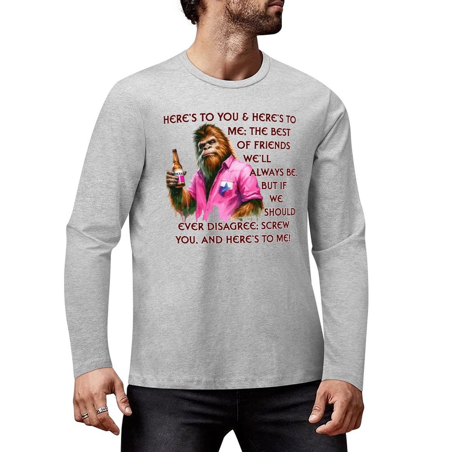 Bigfoot - Sasquatch "Here's To You..",  Cotton Unisex Long Sleeve T-shirt
