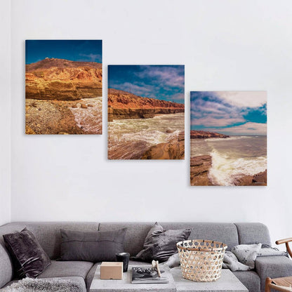 Rocky Water Landscape, Canvas Wall Art -16”x 20” (x3) - Made In USA